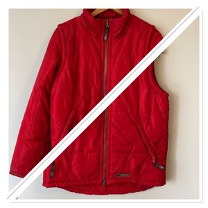Roots system women’s red convertible puffer coat puffer vest. Size small.